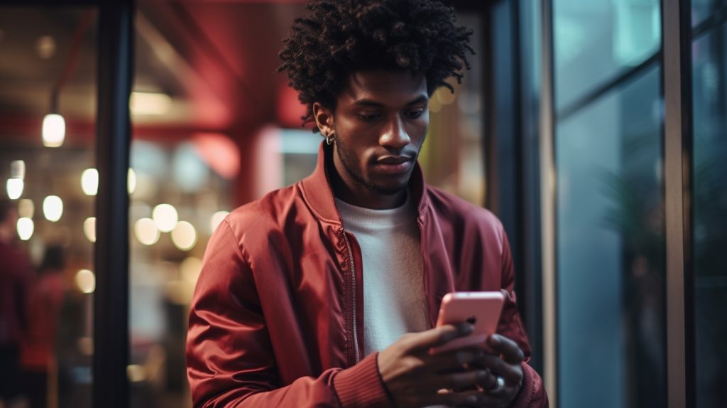 A man looking at his phone during a live bet