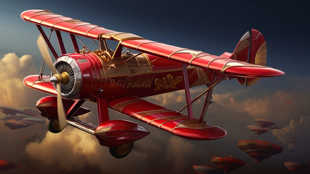 A red animated airplane in the air flying to signify Aviator.