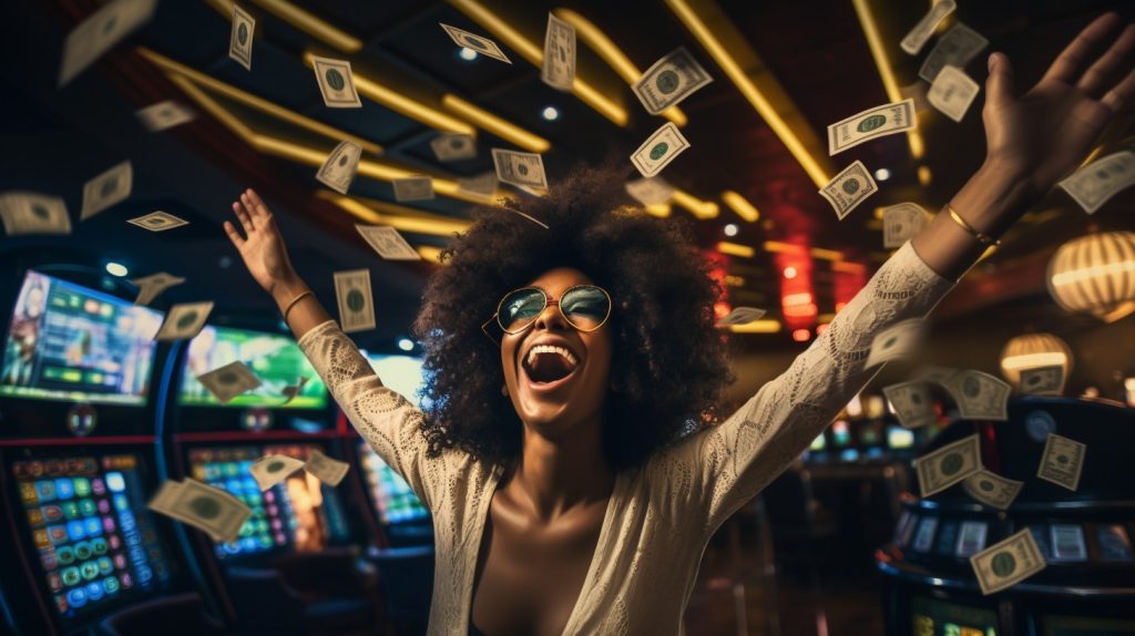 an excited bettor after winning at a Casino